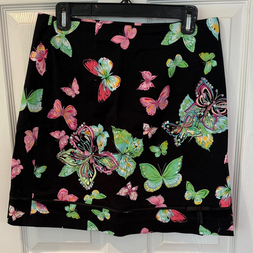 Butterfly Print Black Skirt